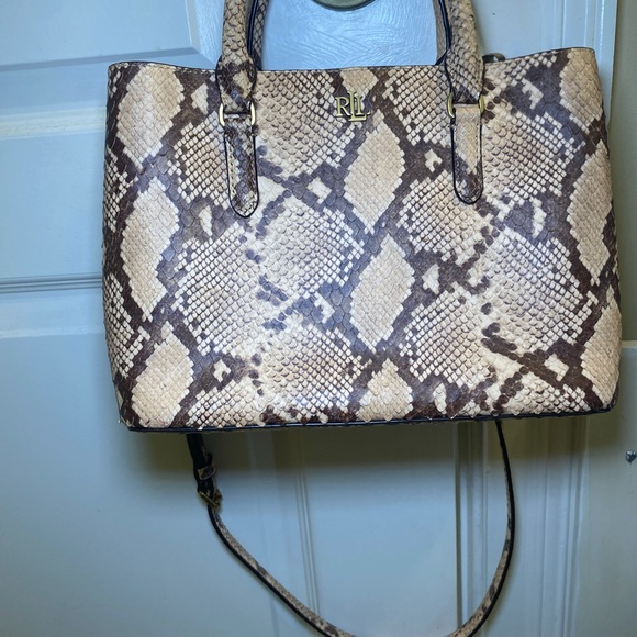 Polo by Ralph Lauren Brown and Cream Snake Print Tote - Picture 1 of 8